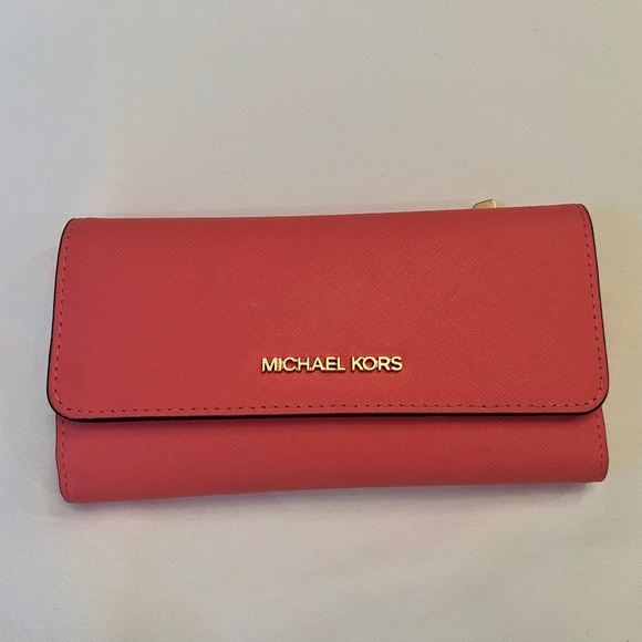 Michael Kors Accessories - Michael Kors Jet Set Travel Large Trifold Wallet Grapefruit Pink